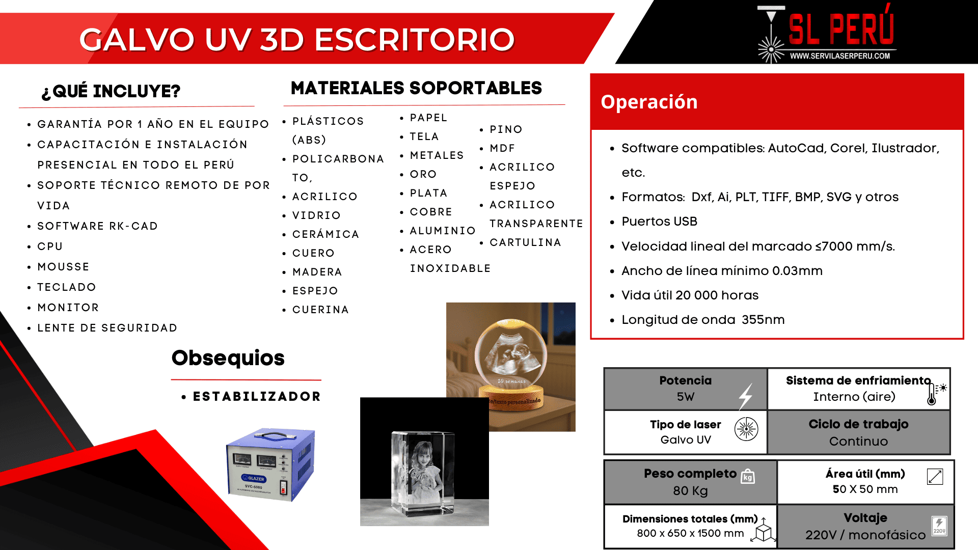 Cristal K9 grabado con Galvo UV 3D — SL Tecnología Perú