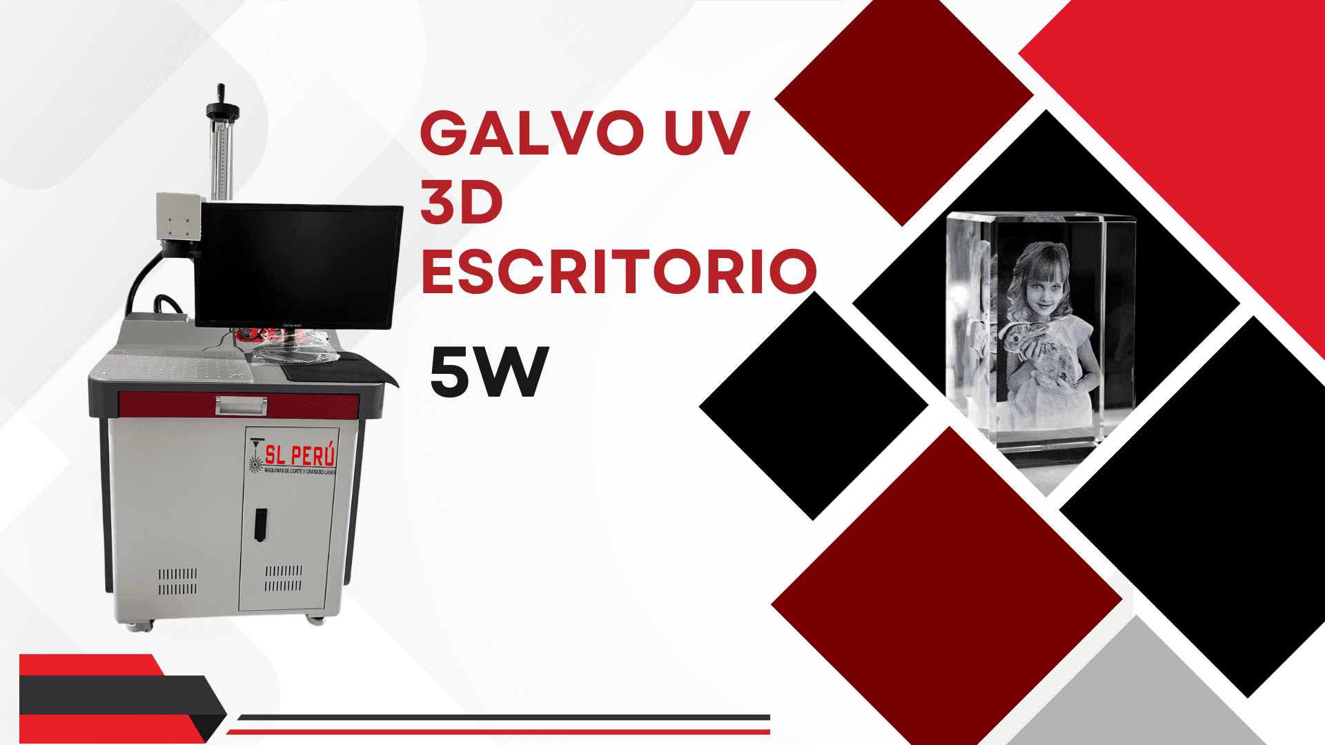 Galvo UV 3D Escritorio 5W — Grabado en Cristal K9 — SL Tecnología Perú