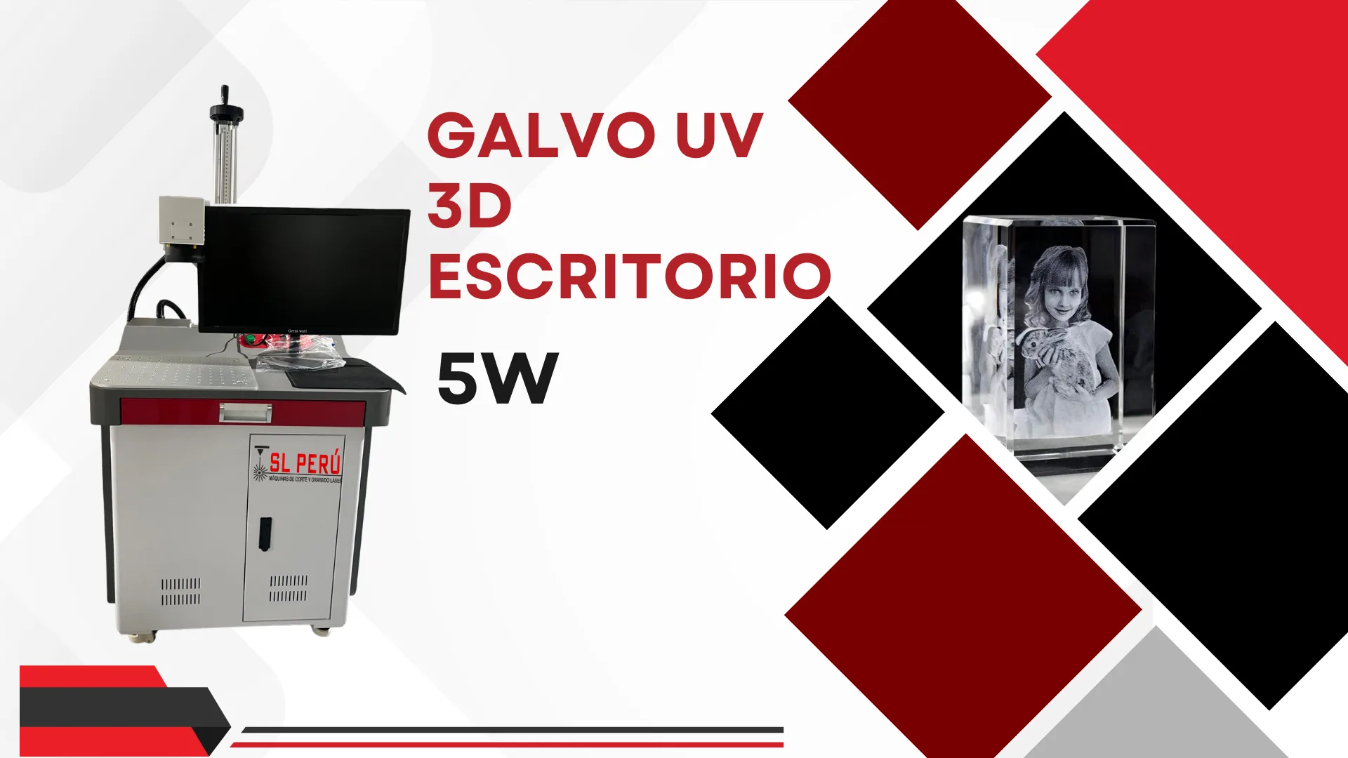 Galvo UV 3D Escritorio — grabado en cristal K9 — SL Tecnología Perú