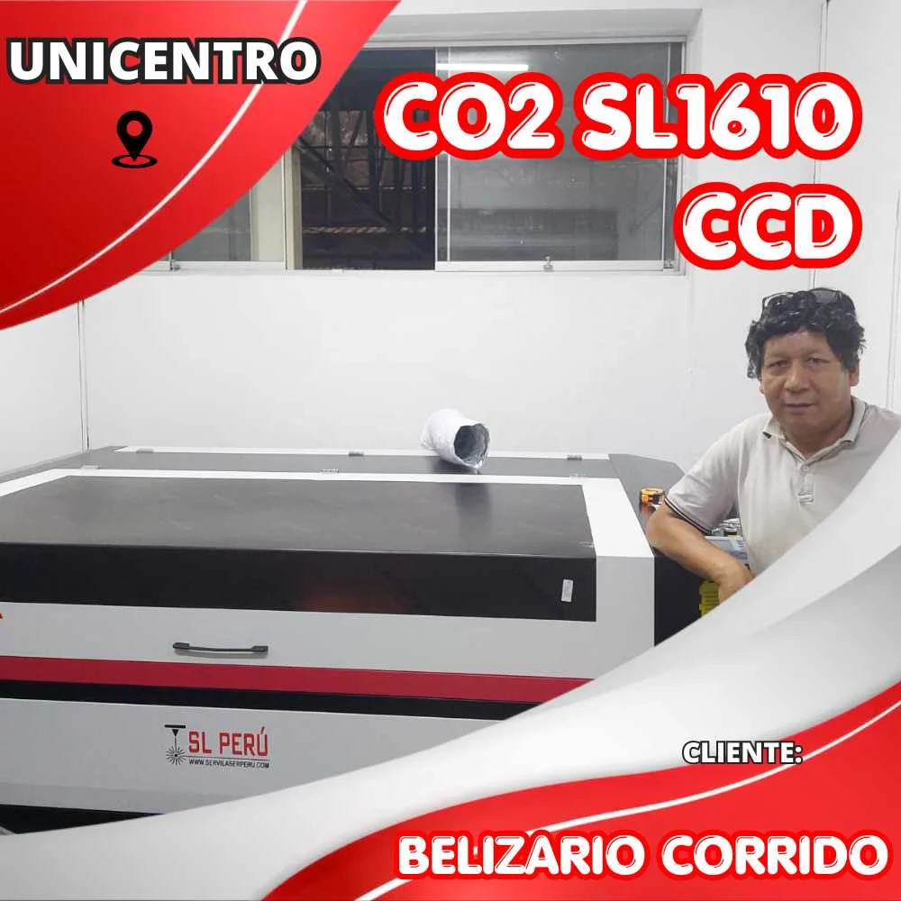 Cliente Belizario Corrido con máquina de corte láser CO2 SL1610 CCD de SL Perú