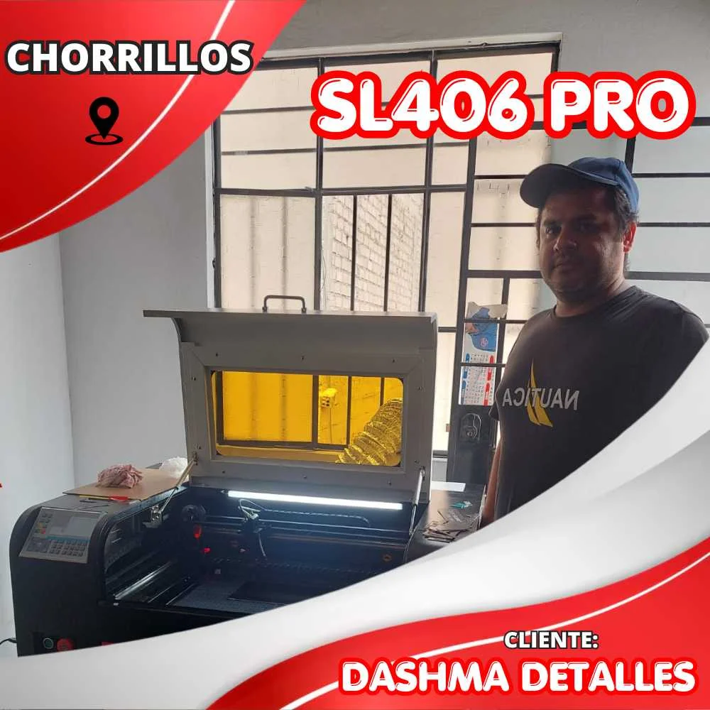 Cliente Dashma Detalles con máquina de corte láser SL406 Pro de SL Perú en Chorrillos