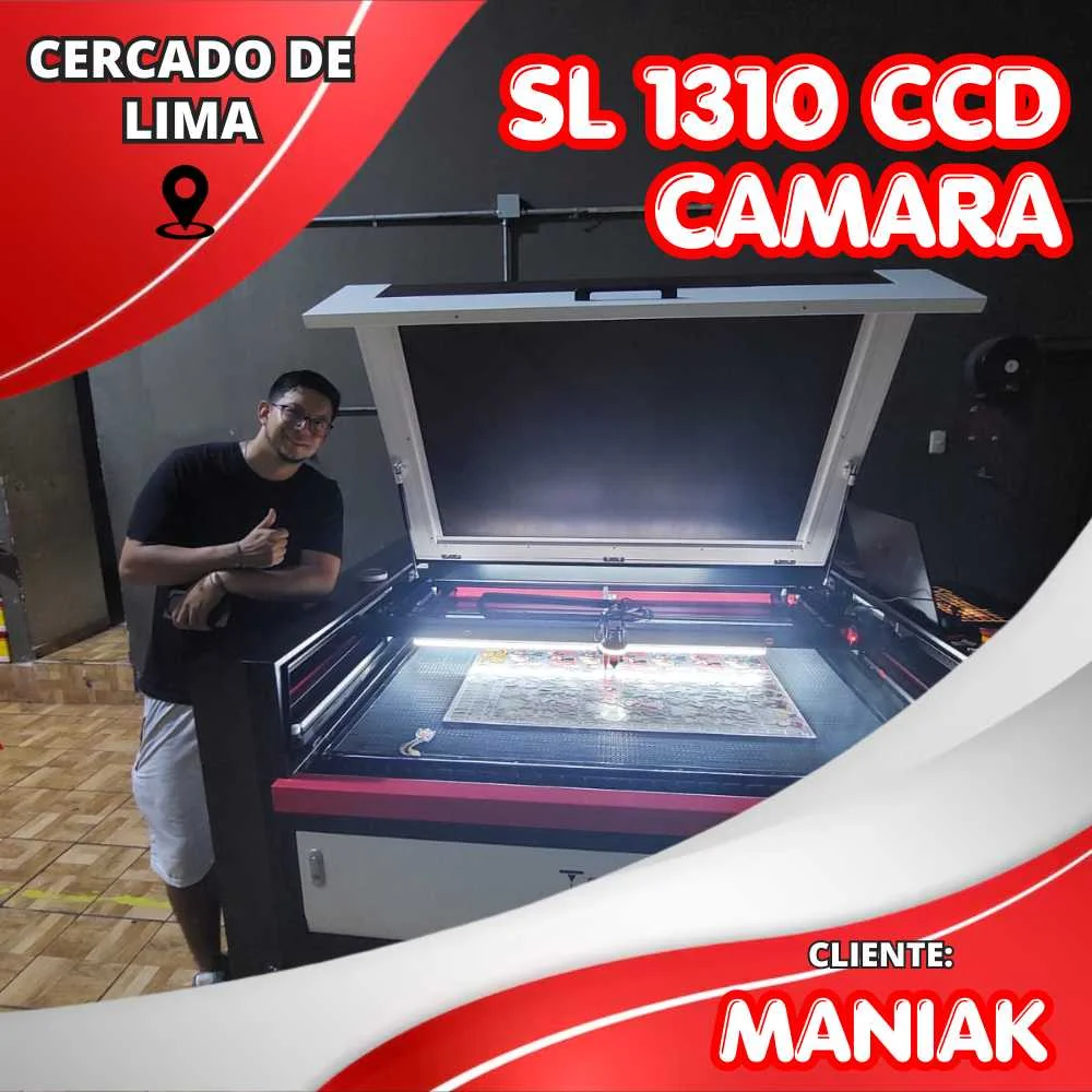Cliente Maniak con máquina de corte láser SL1310 CCD de SL Perú en Cercado de Lima