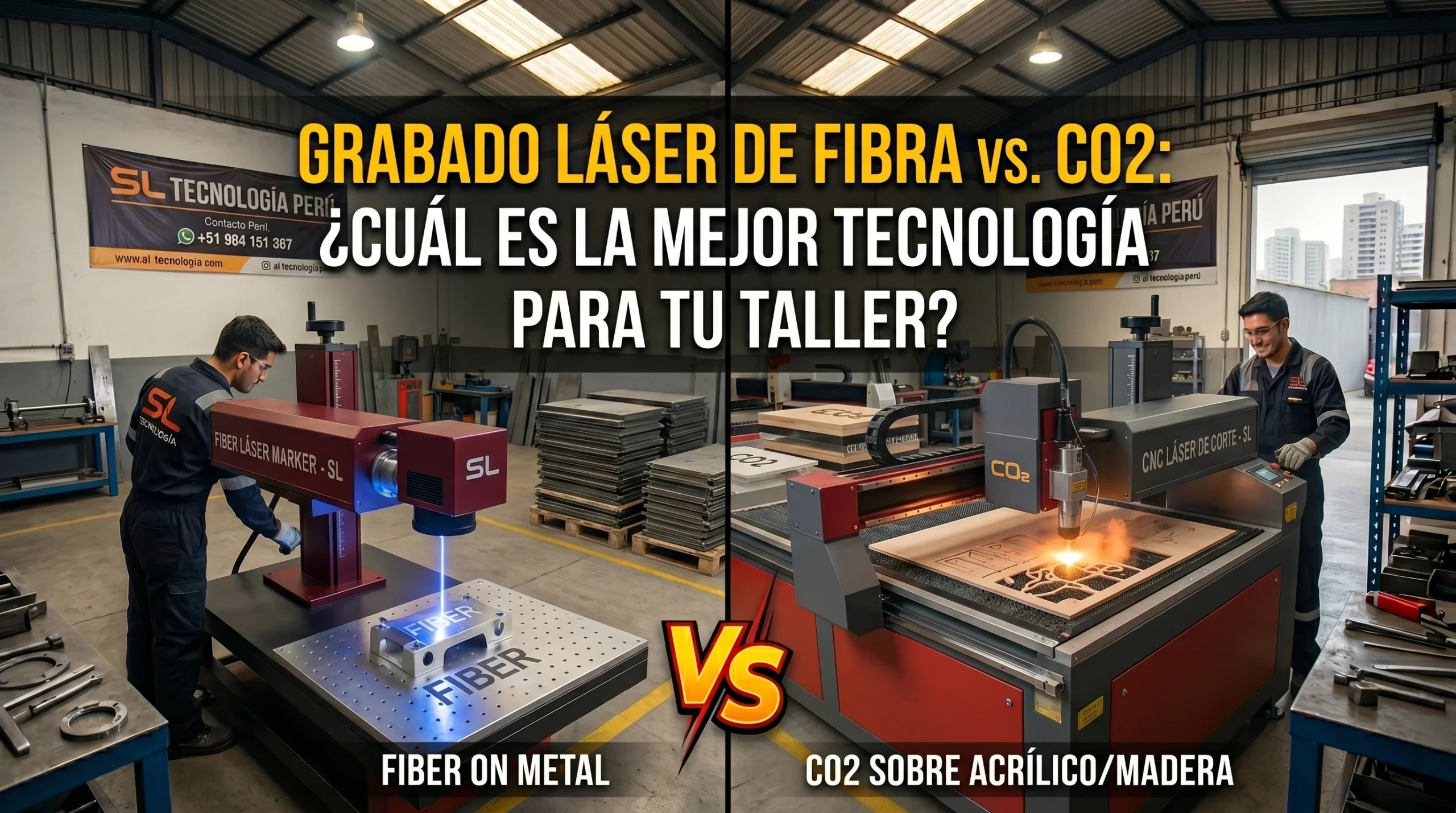 Comparativa de grabado láser de fibra en metal vs corte y grabado CO2 en acrílico y madera — SL Tecnología Perú