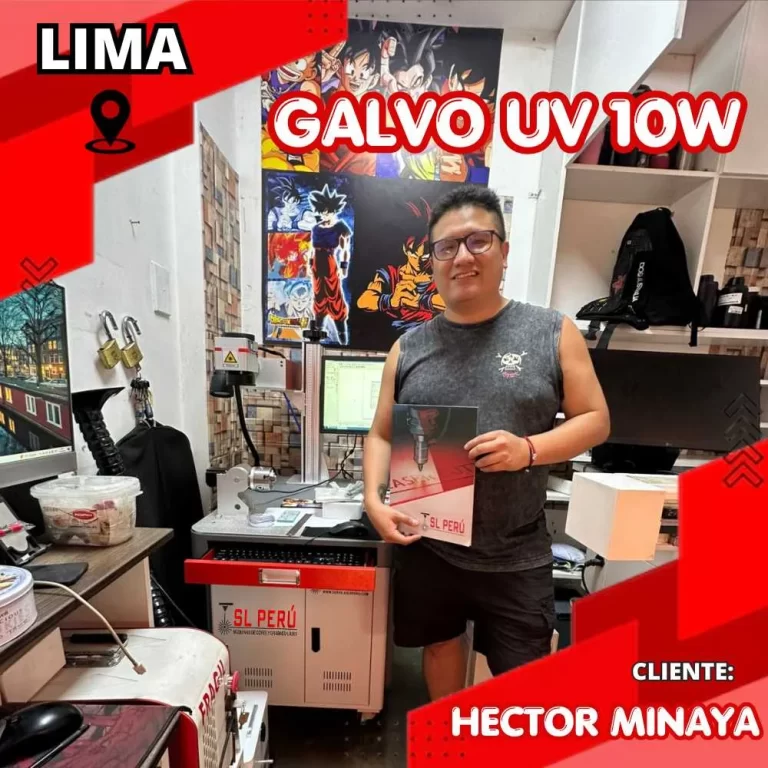 Cliente Héctor Minaya con máquina Galvo UV 10W de SL Perú en Lima