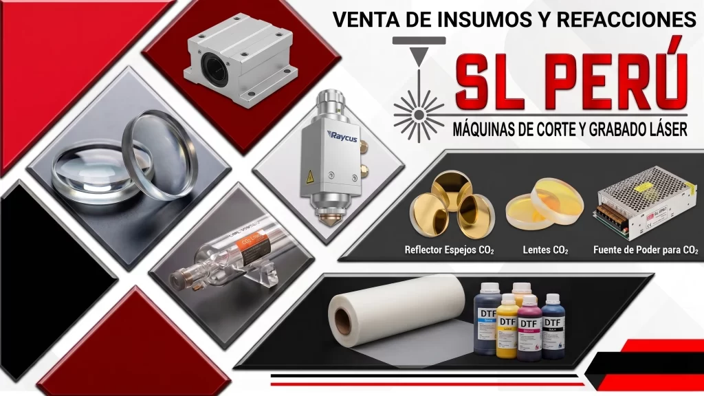 Stock de repuestos e insumos para máquinas láser CO2 y fibra en Lima: tubos láser, cabezal Raycus, lentes, espejos y fuentes de poder